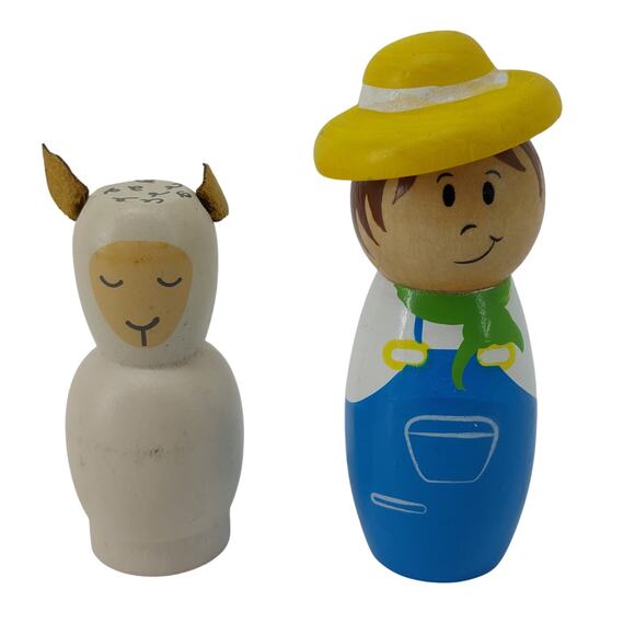 Unbranded Other - Vtg Wooden Farm Yard Figure Sheep Hand Painted Doll Animal